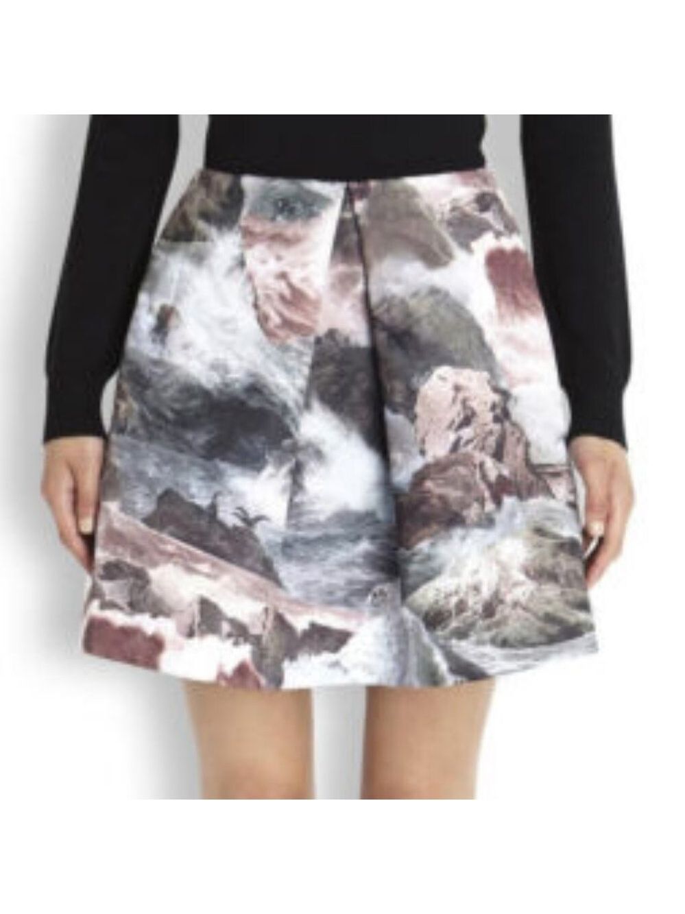 Carven Wave Coastal Pleated A-Line Mini Skirt FR 42/US 10